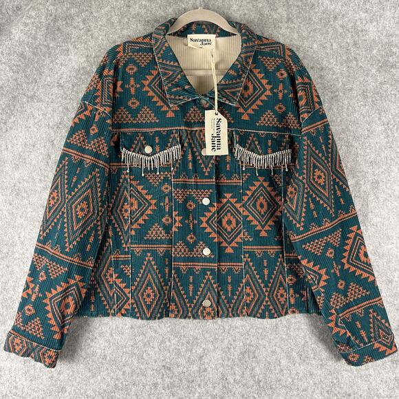Savanna Jane Corduroy Jacket Womens 2X Rhinestone Aztec Tribal Southwestern NEW - Picture 1 of 15